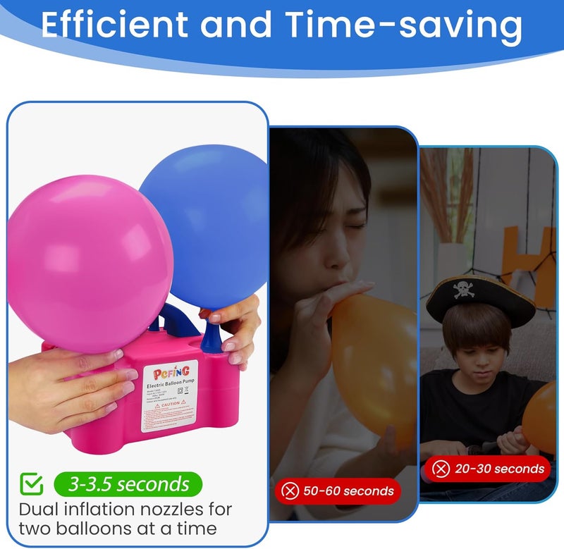 PCFING Balloon Pump Electric, Portable Balloons Inflator Blower Machine with Balloon Tie Tool & Dual Nozzle - Image 2